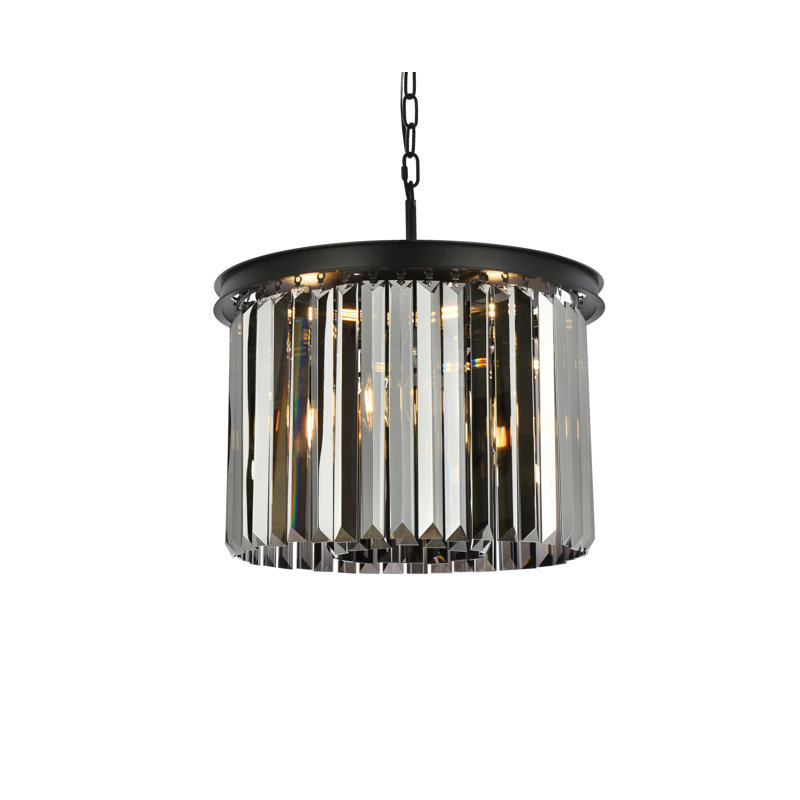 Yazmin 6 - Light Dimmable Drum Chandelier, Gray, Matte Black