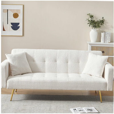 Canapé-lit de 71,7 pouces en peluche beige avec deux coussins luxueux pour plus de confort