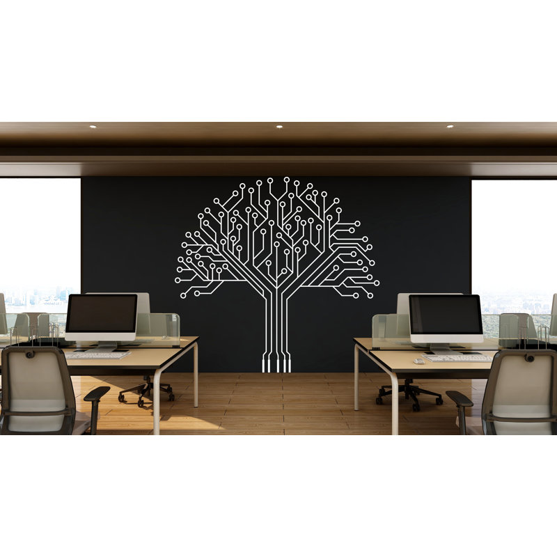 Autocollant de circuit imprimé d'arbre, technologie vinyle, art mural, décalque de nom de société, décor de bureau, autocollant mural entreprise, bureau art