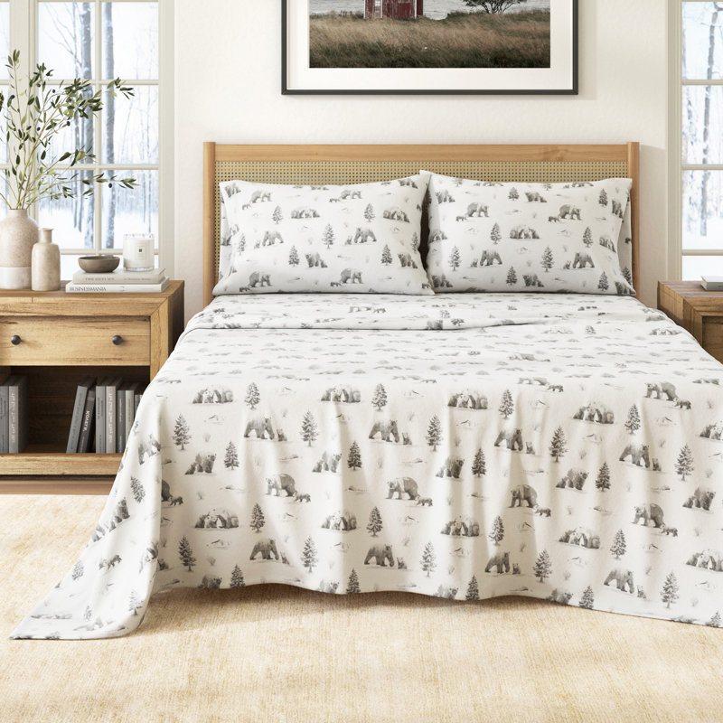 Ensemble de draps 100% flanelle d'hiver en coton turc, Ours polaires du pôle Nord, Grand avec deux taies d'oreiller