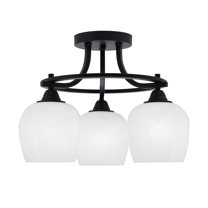 Paramount 3 Light Semi-Flush Shown In Matte Black Finish With 6" White Marble Glass