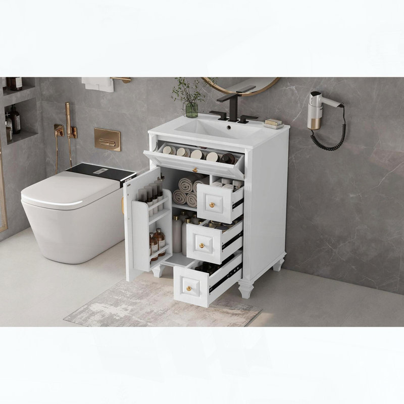 Meuble-lavabo de salle de bain de 24 pouces avec lavabo, White, 24"W