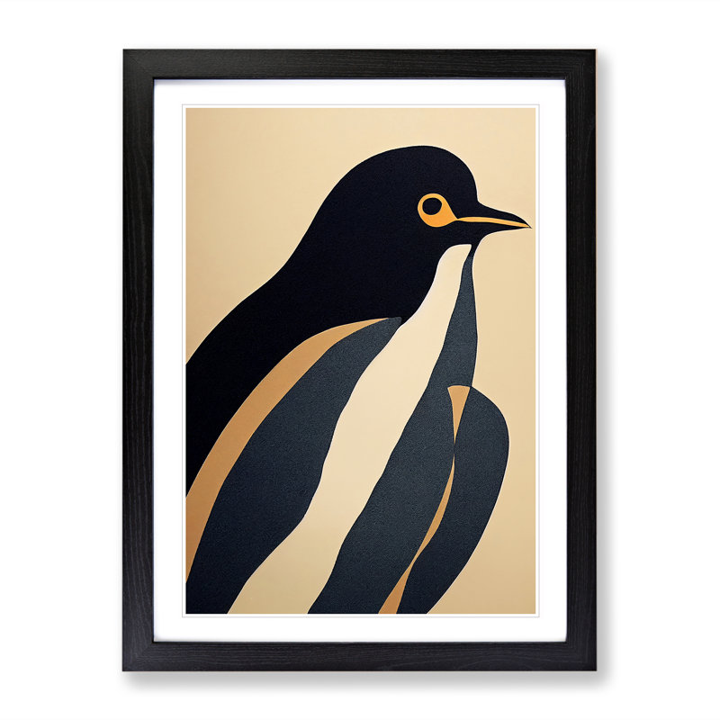 XV1022-3465X Penguin Abstract No.1 - Print, White, 64cm H x 46cm W, Black Frame