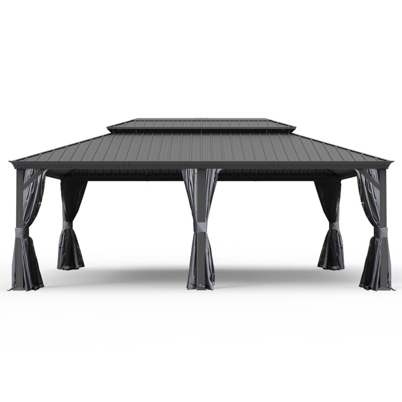 Gazebo à toit rigide 4,27 x 7,32 m - Toit double en acier galvanisé et structure en aluminium, 14 x 24 pi