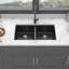 Quartz Composite Undermount Kitchen Sink With Dual Equal Bowls For Quiet, Durable, And Easy-Clean Performance.