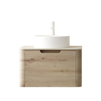 Plateau en pierre frittée 24 po XAI Roma avec motif en travertin et armoire à grain de bois en chêne blanc 7070 avec un tiroir, sans lavabo, sans robinet et couvercle d'évier