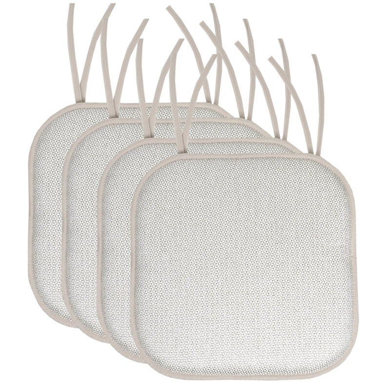Cameron Memory Foam No Slip Back 16" x 16" Chair Pad Cushion with Ties, Silver/White Polyester, 4