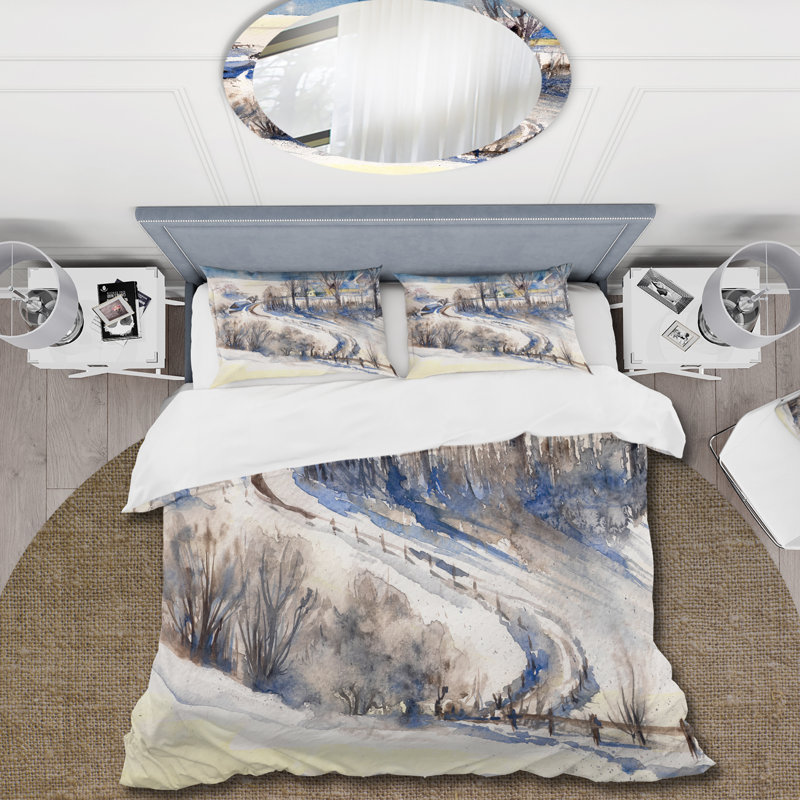 Country Road In Winter Times I - Ensemble de housse de couette traditionnel - Microfibre de polyester