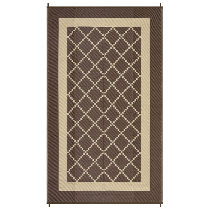 9' x 12' Outdoor Area Rug, Reversible Geometric Design, Waterproof Plastic Straw Weave, Foldable and Easy-Care, for Patio, Deck, Balcony or RV Camping