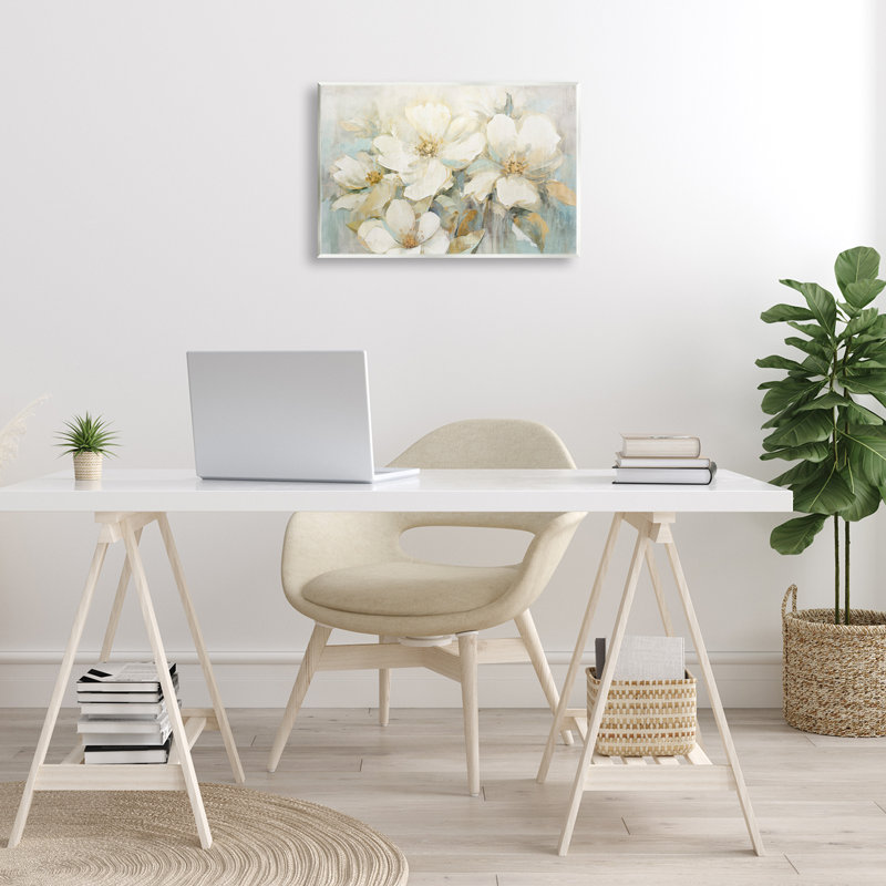 Art mural sur bois de fleurs de pommier en sourdine, design par Andrea Haase, H 13 po x l 19 po