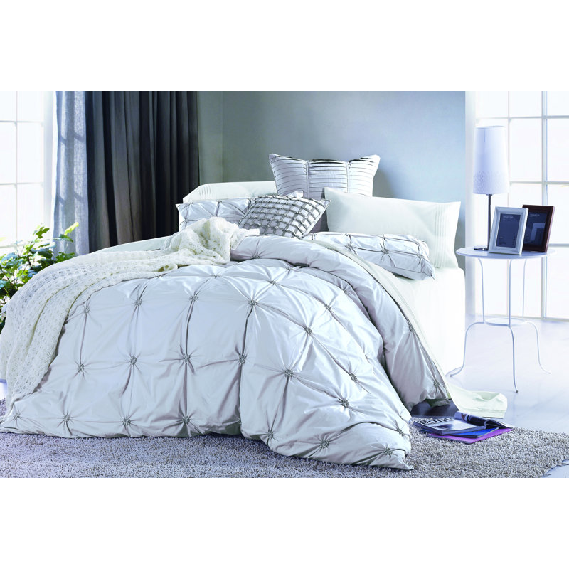 Basile Cotton Satin Duvet Cover, Full / Queen, White