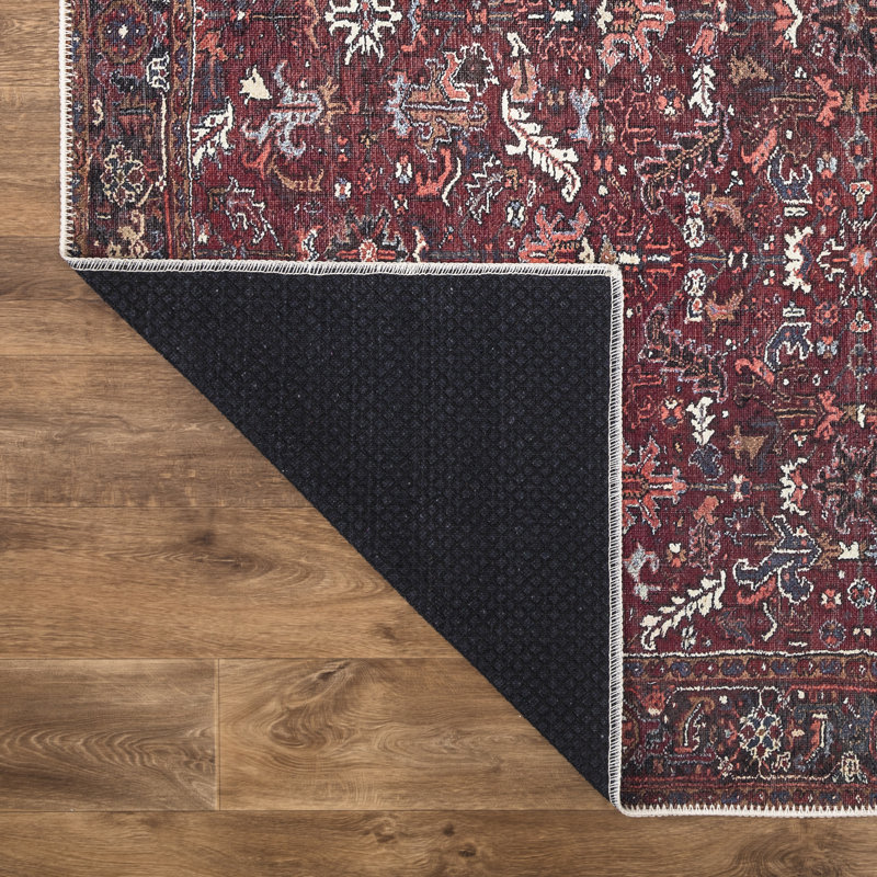  Washable Non-Slip Rug - Burgundy Traditional Bordered Area Rug for Living Room, Bedroom, Dining Room, and Kitchen