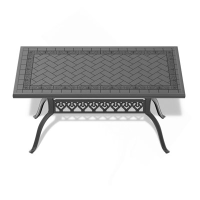 L59.05*W35.43-Inch Cast Aluminum Patio Dining Table With Black Frame And Carved Texture On The Tabletop