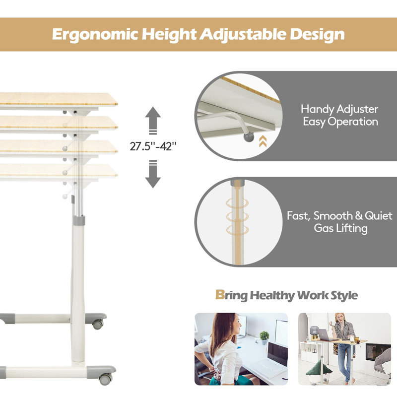 Caisyn Adjustable Metal Base Standing Desk, Beige/White