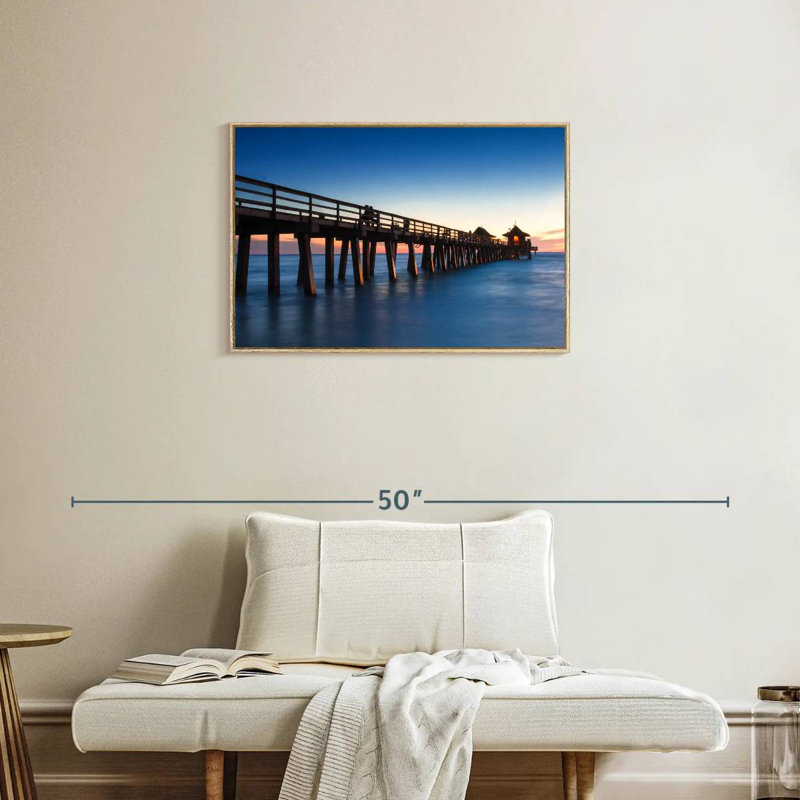 Naples Beach Pier, Cadre flottant en bois naturel, 31 po x 21 po