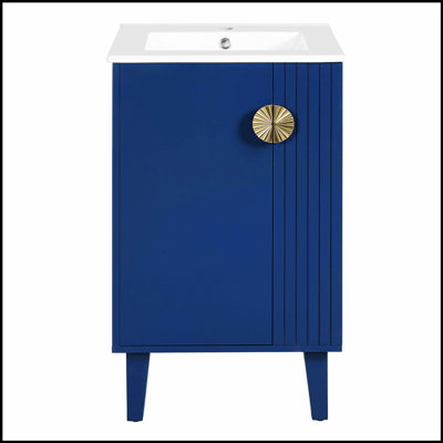 20-Inch Bathroom Vanity With Ceramic Sink, Freestanding Single Set, Soft Closing Door, Chic Half-Moon Pulls, French Style
