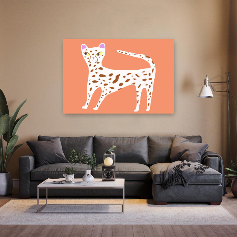 Art mural moderne minimaliste chat tacheté léopard, H 40 po x l 60 po