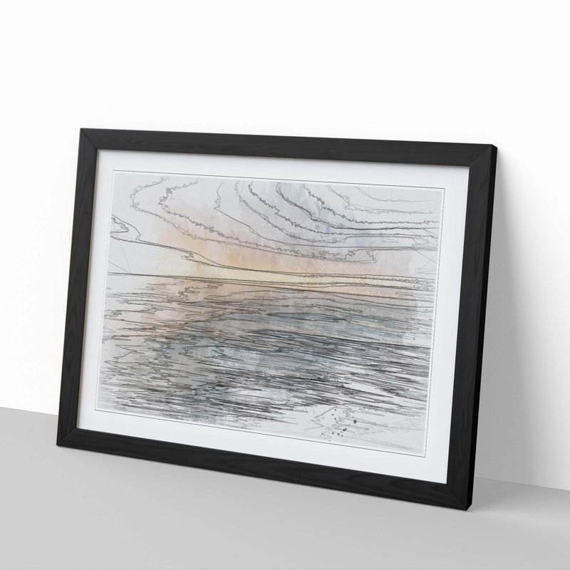 Tranquil Lake Michigan in Abstract - Picture Frame Graphic Art Print, 60cm H x 91cm W x 2cm D, Black