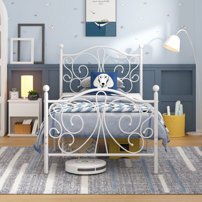 Twin Size Metal Bed Frame With Butterfly Pattern Design