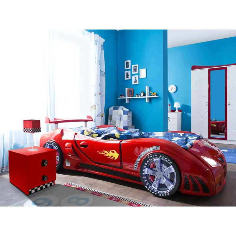 Kelecik Turbo Star Chest of Drawers, Kids Dresser, Racecar Bedroom Furniture, Kid Room Organization, Red