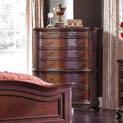 Cherry Finish Formal Bedroom Furniture 1pc Chest Of 6x Drawers Traditional Design Wooden Elegant Furniture