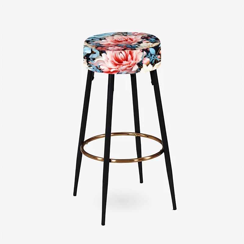 Ensemble de 2 tabourets de bar pastel à motif de fleurs bleues et roses