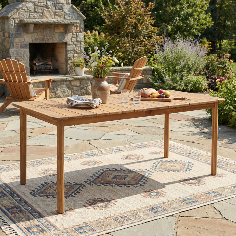 Sierra 79"  Outdoor Rectangular Acacia Wood Dining Table with Modern Minimalist Design, Teak