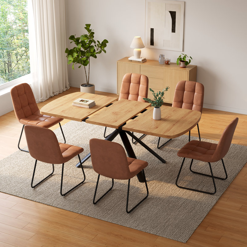 Ensemble de salle à manger 7 pièces Costner, table à finition chêne et chaises rembourrées Costner, Brun