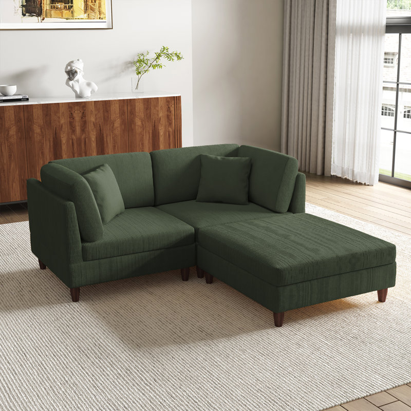 2 Seater Corduroy Corner Sofa , Green Corduroy