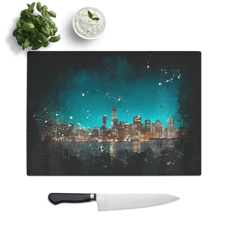 Tempered Glass Reflection of the San Francisco Skyline Chopping Board, 20 cm x 28.5 cm