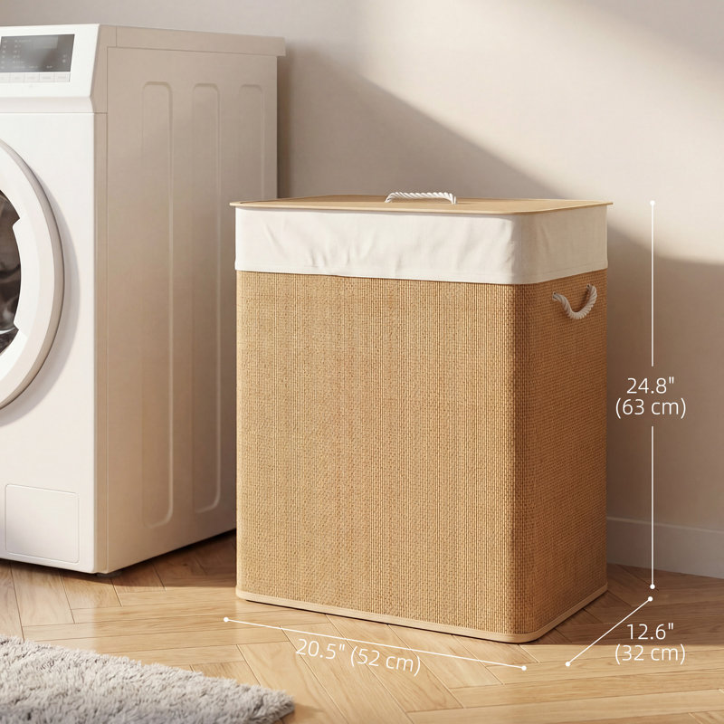 Double panier à linge avec couvercle, panier à linge 100 L, brun, Brown
