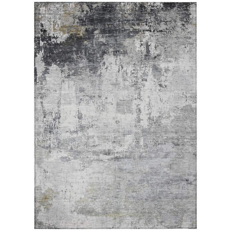 Machine Washable Indoor/Outdoor Xhevrie Gray Rug, Rectangle 8' x 10'