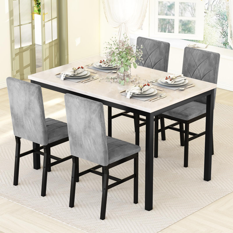 Elegant 5-Piece Faux Marble Dining Table Set, Gray