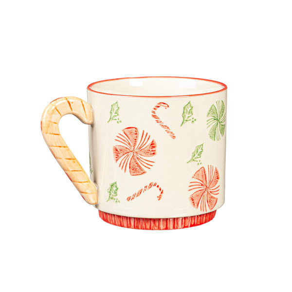 15oz Ceramic Cup, Candy Cane Handle
