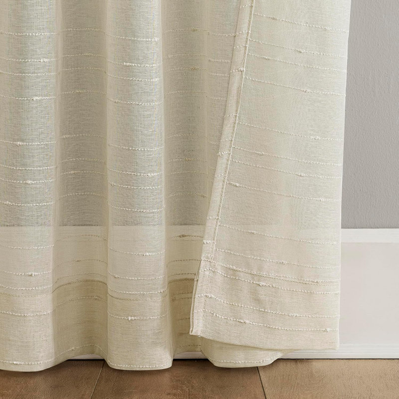 Pinstripe Linen Textured Semi Sheer Curtains, Beige