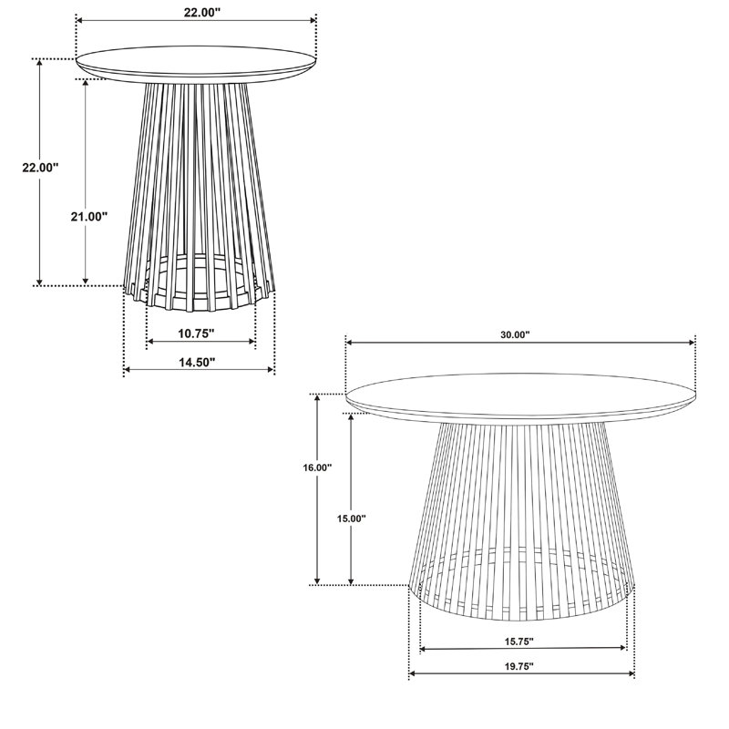Trey 2Pc Round Coffee and End Table Set, Slatted Base, Mango Wood