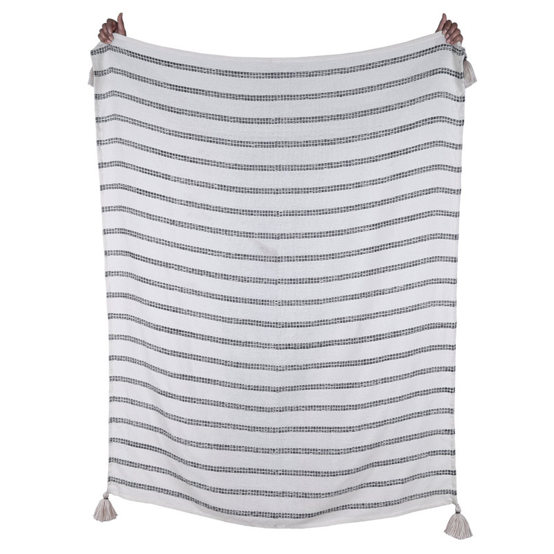 Jeté à rayures naturelles 50 po x 60 po, Gris à rayures