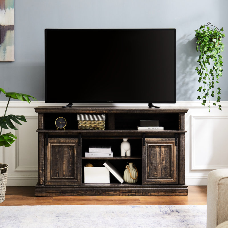 Meuble télé de style Mid-Century avec grande armoire, pouvant accueillir des téléviseurs de 65 po, une grande table de divertissement, un design et une finition antique