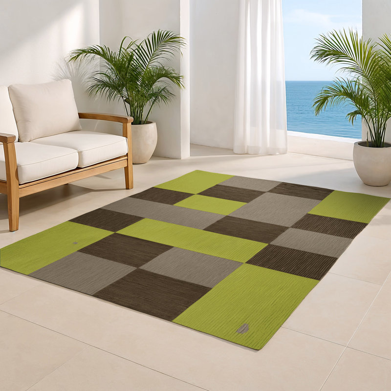 Tapis d'intérieur et d'extérieur à carreaux vert, Rectangulaire 2 pi x 3 pi