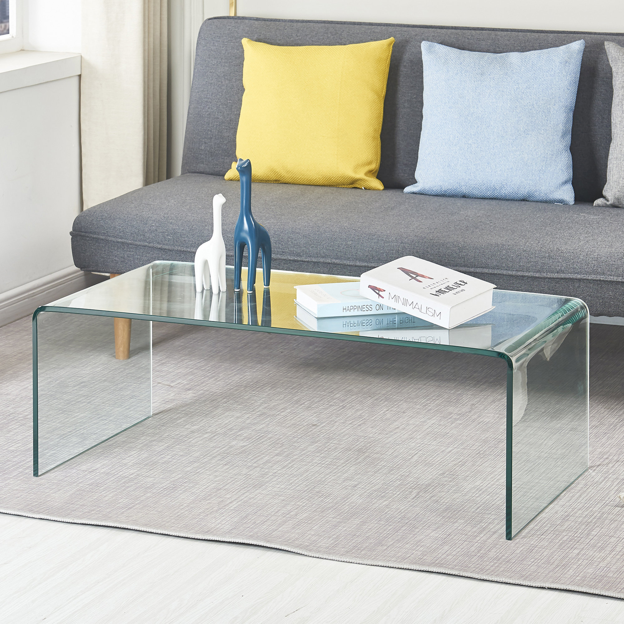 Ivy Bronx Glass Coffee Table, Modern Tempered Clear Coffee Tables Decor for Living Room, Easy to ...