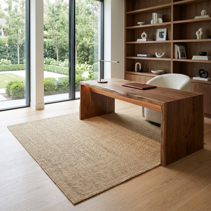 Tapis beige texturé tissé à plat en polypropylène tissé à la machine, Medium — 5'3" x 7'7"