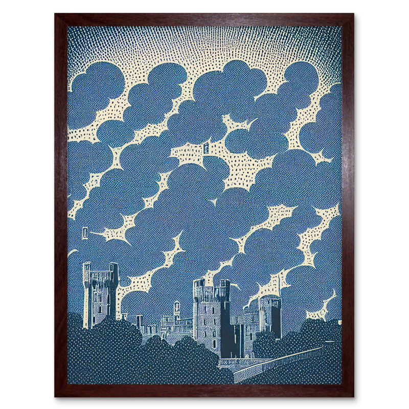 Windsor Castle Cloudy Sky Lithograph Illustration - Print, Brown Framed Unframed, 43cm H x 33cm W x 2cm D