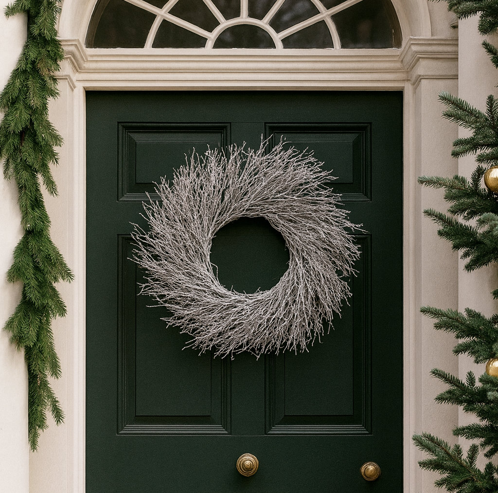 22'' Handcrafted Dried Twig Wreath, Silver