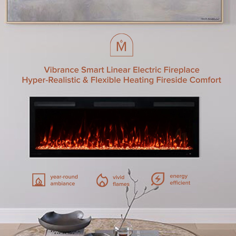 Vibrance Recessed or Wall Mounted Electric Fireplace Heater, Multi-Flame Colors, Voice Assistant Compatible, Logs & Crystals, Remote Control