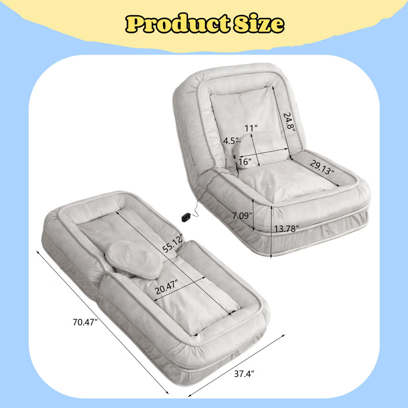 Canapé de luxe en velours avec coussin de massage, dossier réglable à 5 positions pour adultes et animaux de compagnie, Beige