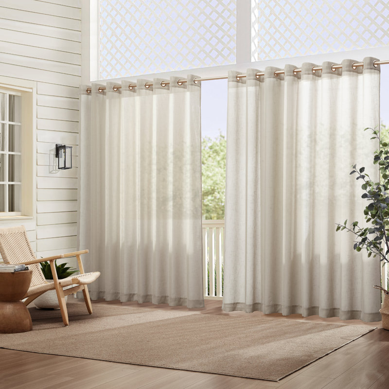 Prins Solid Sheer Indoor/Outdoor Grommet Single Curtain Panel, 114" W x 84" L, Natural