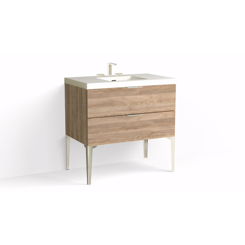 Avila 36" W Freestanding Single Bathroom Vanity with Dean Leg, Polished Nickel, Charred, Matte White/8" Widespread