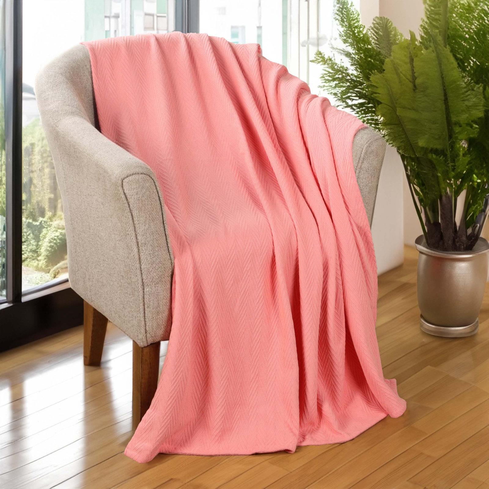 Jareth Woven Metro Zig-Zag All-Season Cotton Blanket, Taupe, King