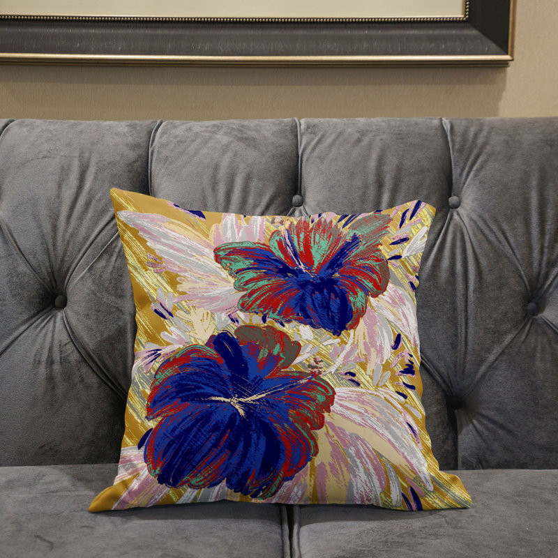 Vibrant Yellow and Blue Floral 20" Square Outdoor Pillow