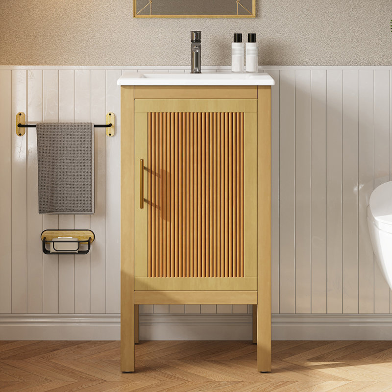 Armoire de salle de bain 18 po avec rangement, solution pour petit espace avec lavabo en céramique, tablette réglable
